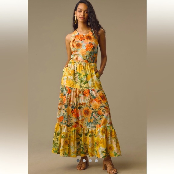 🌟LAST ONE🌟 Anthropologie NWT Pilcro Halter Tiered Maxi Dress size S. - Picture 3 of 16
